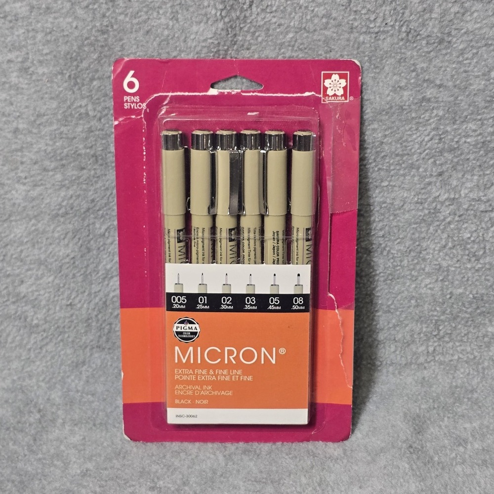 Sakura Pigma Micron Black Fineliner Pen 1 Set 6 Pack 005 01 02 03 05 08 Japan